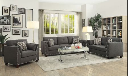 ACME Laurissa Sofa W/4 Pillows Light Charcoal Linen