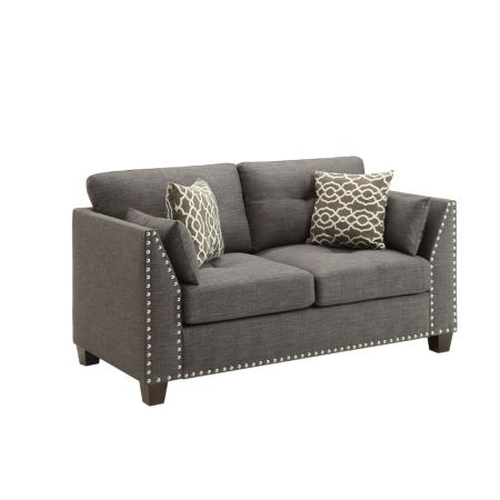 ACME Laurissa Loveseat W/4 Pillows Light Charcoal Linen