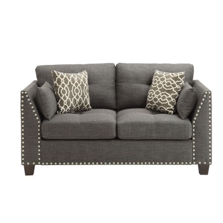 ACME Laurissa Loveseat W/4 Pillows Light Charcoal Linen