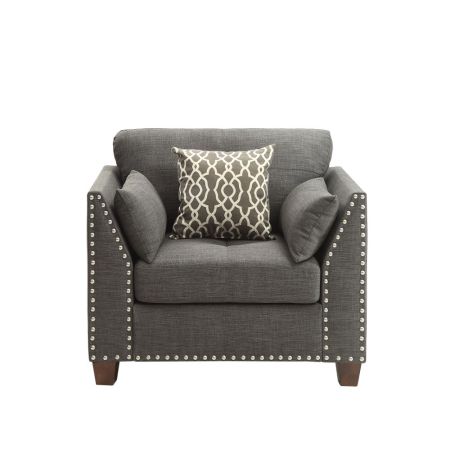 ACME Laurissa Chair W/3 Pillows Light Charcoal Linen