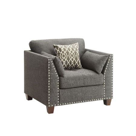 ACME Laurissa Chair W/3 Pillows Light Charcoal Linen