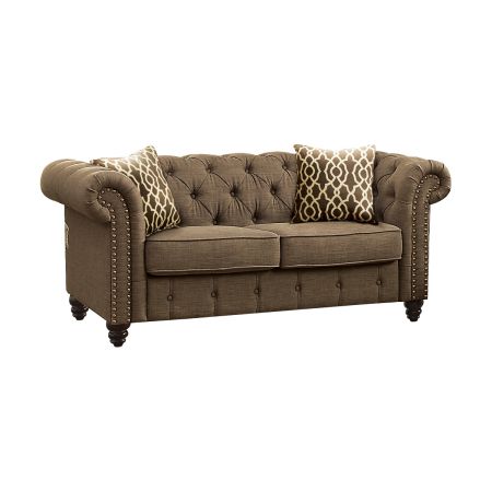 ACME Aurelia Loveseat W/2 Pillows Brown Linen