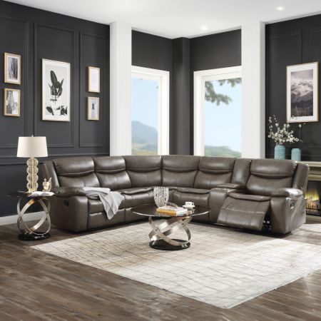 ACME Tavin Motion Sectional Sofa Taupe Leather-Aire Match