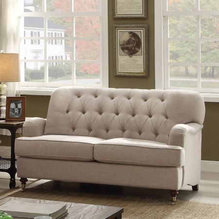 ACME Alianza Loveseat W/2 Pillows Beige Fabric