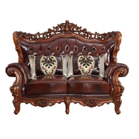 ACME Eustoma Loveseat Cherry Top Grain Leather Match & Walnut Finish