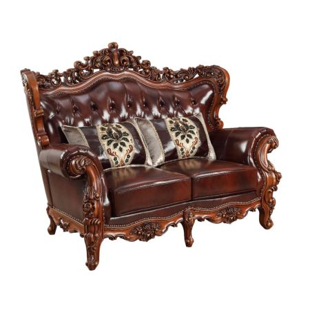 ACME Eustoma Loveseat Cherry Top Grain Leather Match & Walnut Finish