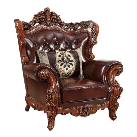 ACME Eustoma Chair Cherry Top Grain Leather Match & Walnut Finish