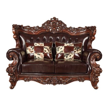 ACME Forsythia Loveseat Espresso Top Grain Leather Match & Walnut Finish