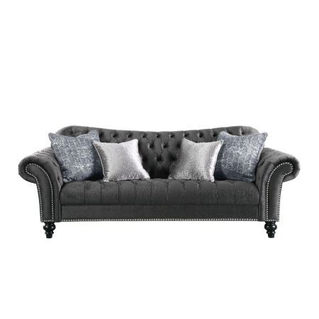 ACME Gaura Sofa W/4 Pillows Dark Gray Velvet