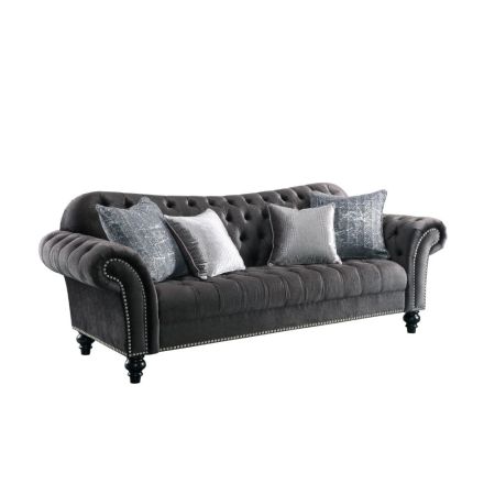 ACME Gaura Sofa W/4 Pillows Dark Gray Velvet