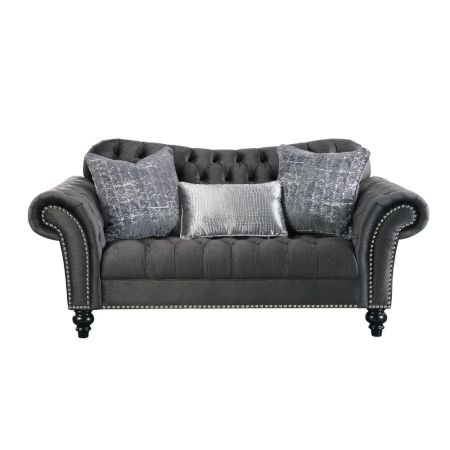 ACME Gaura Loveseat W/3 Pillows Dark Gray Velvet