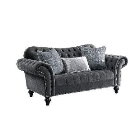 ACME Gaura Loveseat W/3 Pillows Dark Gray Velvet