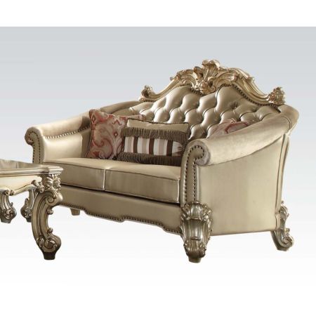 ACME Vendome II Loveseat W/3 Pillows Bone Synthetic Leather & Gold Patina Finish