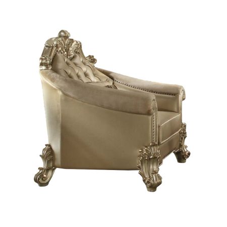 ACME Vendome II Chair W/Pillow Bone Synthetic Leather & Gold Patina Finish