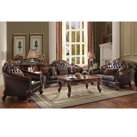 ACME Vendome II Sofa W/5 Pillows Two Tone Dark Brown Synthetic Leather & Cherry Finish