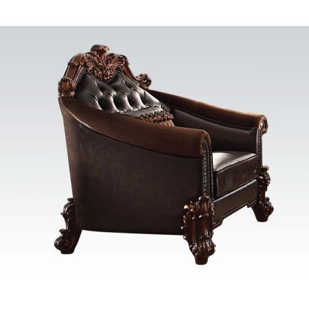 ACME Vendome II Chair W/Pillow Two Tone Dark Brown Synthetic Leather & Cherry Finish