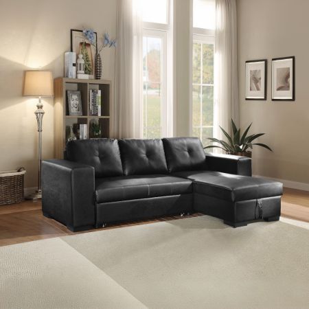 ACME Lloyd Reversible Sectional Sofa W/Sleeper & Storage Black Synthetic Leather