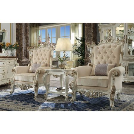 ACME Picardy II Accent Chair W/Pillow Fabric & Antique Pearl Finish