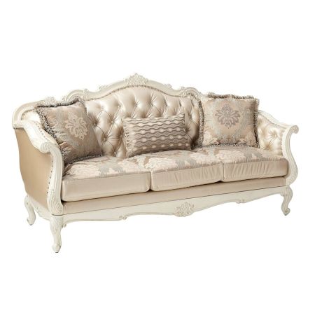 ACME Chantelle Sofa W/3 Pillows Rose Gold Synthetic Leather /Fabric & Pearl White Finish