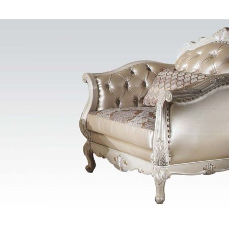 ACME Chantelle Chair W/Pillow Rose Gold Synthetic Leather /Fabric & Pearl White Finish