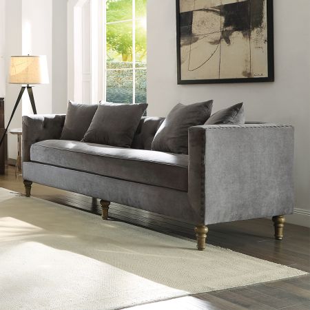 ACME Sidonia Sofa W/4 Pillows Gray Velvet