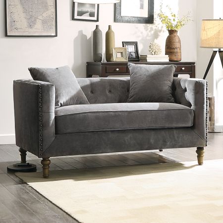 ACME Sidonia Loveseat W/2 Pillows Gray Velvet