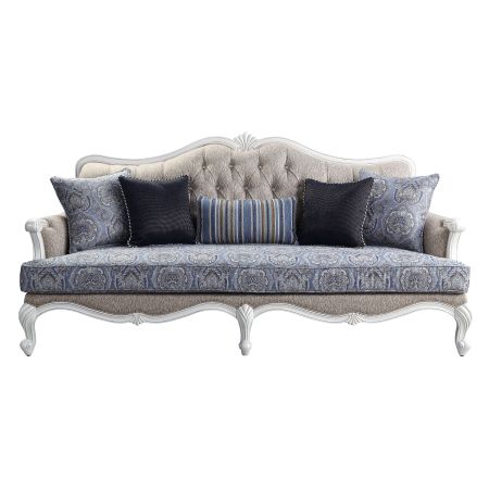 ACME Ciddrenar Sofa W/5 Pillows Fabric & White Finish