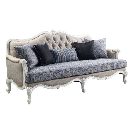 ACME Ciddrenar Sofa W/5 Pillows Fabric & White Finish