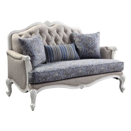 ACME Ciddrenar Loveseat W/3 Pillows Fabric & White Finish