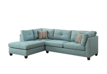 ACME Laurissa Sectional Sofa & Ottoman W/2 Pillows Light Teal Linen