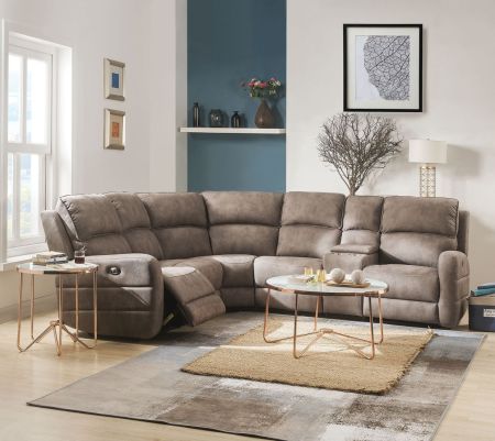 ACME Olwen Power Motion Sectional Sofa Mocha Nubuck