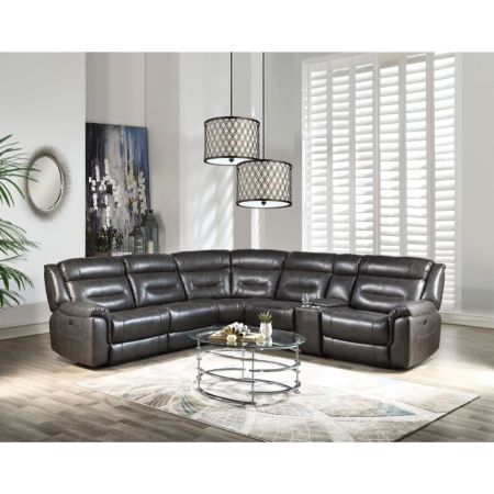 ACME Imogen Power Motion Sectional Sofa W/Usb Gray Leather-Aire