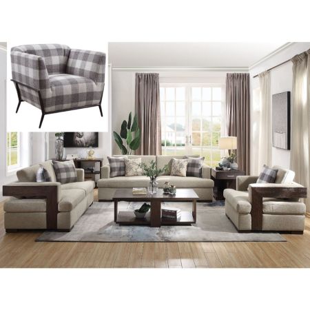 ACME Niamey Sofa W/4 Pillows Fabric & Walnut Finish