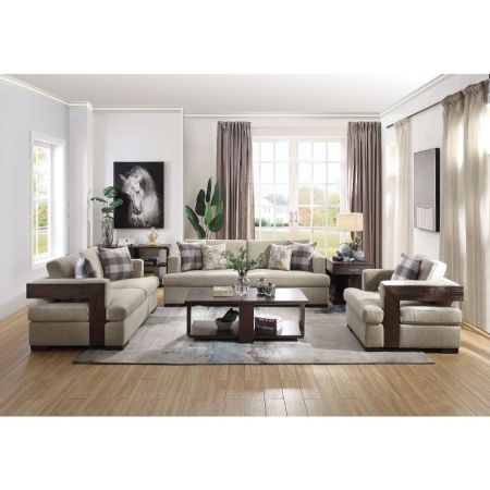 ACME Niamey Sofa W/4 Pillows Fabric & Walnut Finish