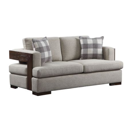 ACME Niamey Loveseat W/2 Pillows Fabric & Walnut Finish