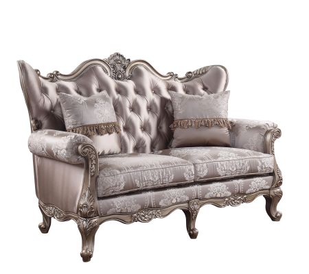 ACME Jayceon Loveseat W/2 Pillows Fabric & Champagne Finish