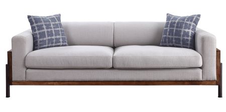 ACME Pelton Sofa W/2 Pillows Fabric & Walnut Finish