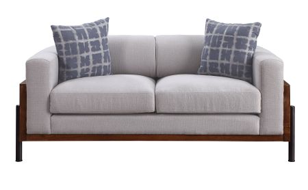 ACME Pelton Loveseat W/2 Pillows Fabric & Walnut Finish