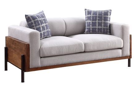 ACME Pelton Loveseat W/2 Pillows Fabric & Walnut Finish