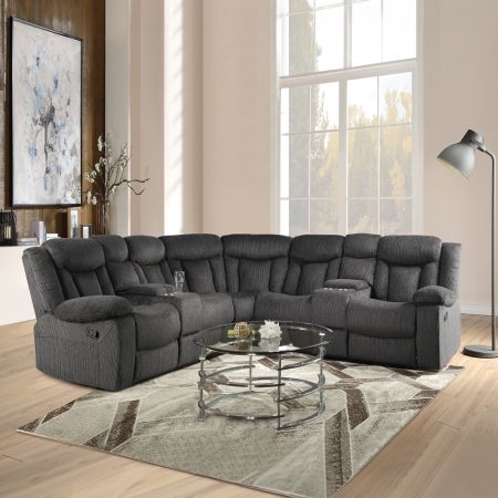 ACME Rylan Motion Sectional Sofa Dark Brown Fabric