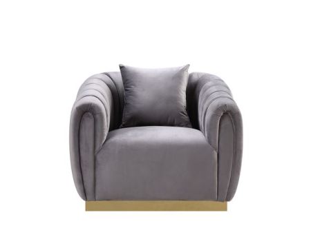 ACME Elchanon Chair W/Pillow Gray Velvet & Gold Finish