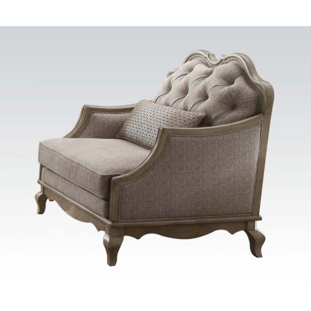 ACME Chelmsford Chair W/Pillow Beige Fabric & Antique Taupe Finish