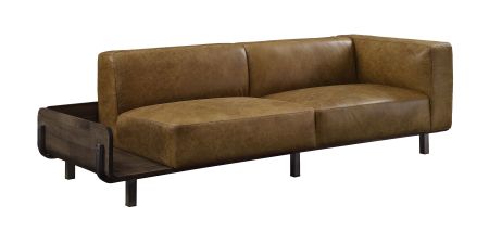 ACME Blanca Sofa Chestnut Top Grain Leather & Rustic Oak Finish