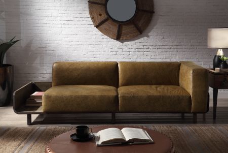 ACME Blanca Sofa Chestnut Top Grain Leather & Rustic Oak Finish