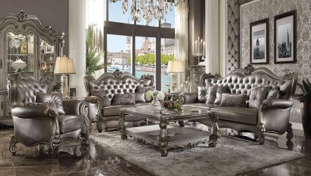 ACME Versailles Sofa W/6 Pillows Silver Synthetic Leather & Antique Platinum Finish