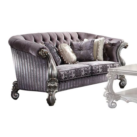 ACME Versailles Loveseat W/5 Pillows Velvet & Antique Platinum