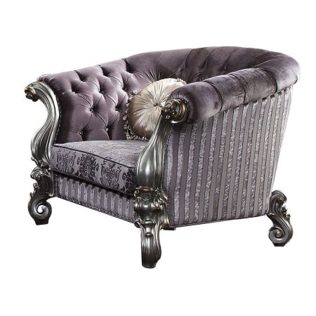 ACME Versailles Chair W/2 Pillows Velvet & Antique Platinum