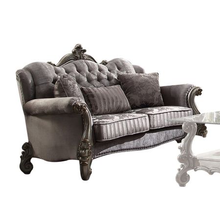 ACME Versailles Loveseat W/3 Pillows Velvet & Antique Platinum