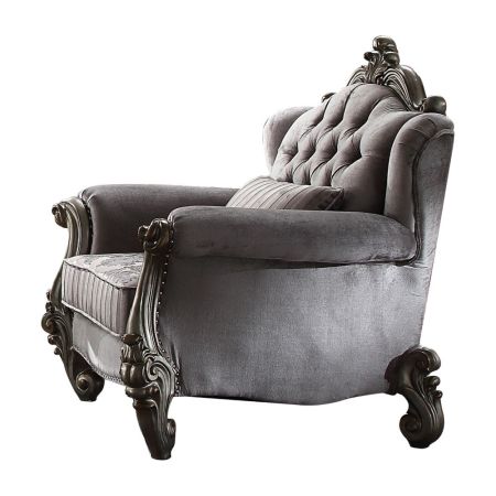 ACME Versailles Chair W/Pillow Velvet & Antique Platinum