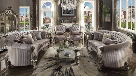 ACME Versailles Sofa W/5 Pillows Velvet & Antique Platinum